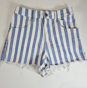 Express Denim Shorts Size 2 Blue White Stripe Shortie Super High Rise Mom Shorts